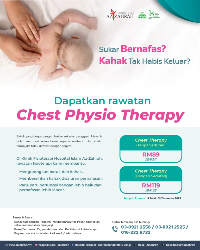 Rawatan sedut kahak tersumbat dan chest physiotherapy untuk bayi dan kanak-kanak di Hospital Islam Az-Zahrah