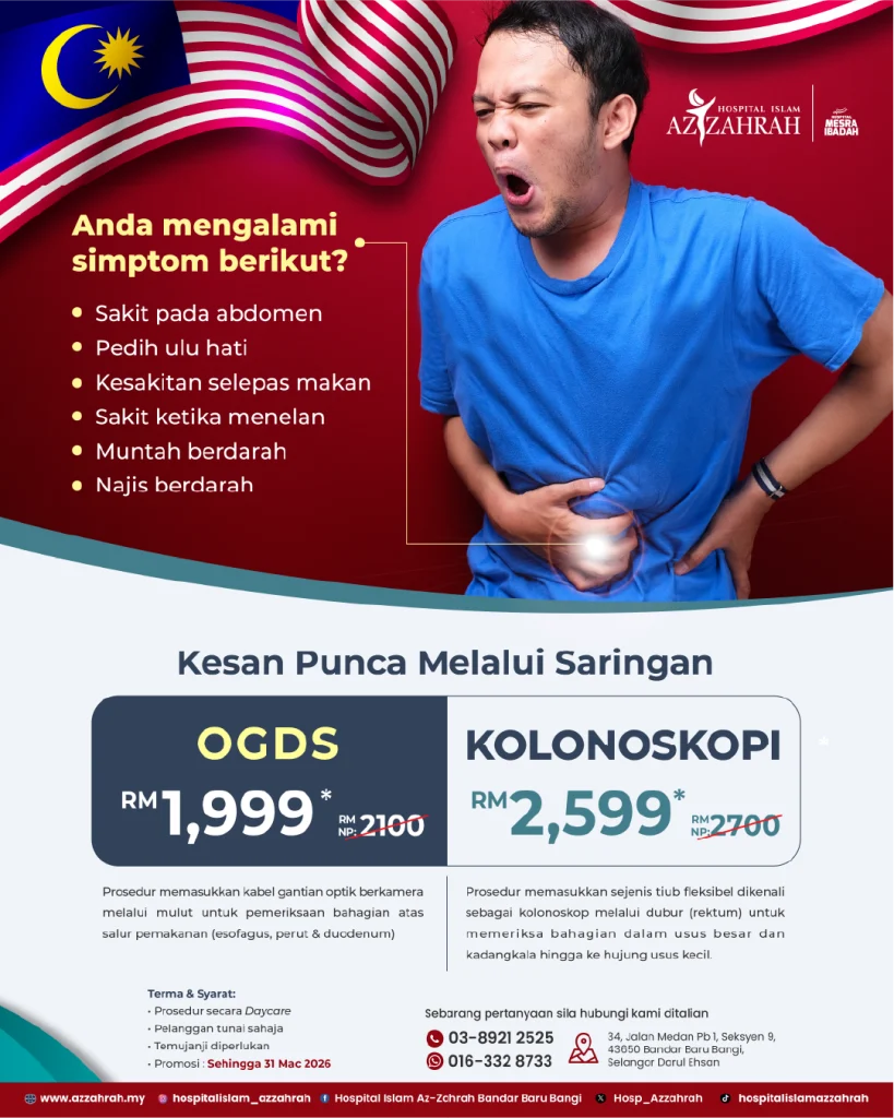 Pesakit mengalami sakit perut dan saringan OGDS kolonoskopi