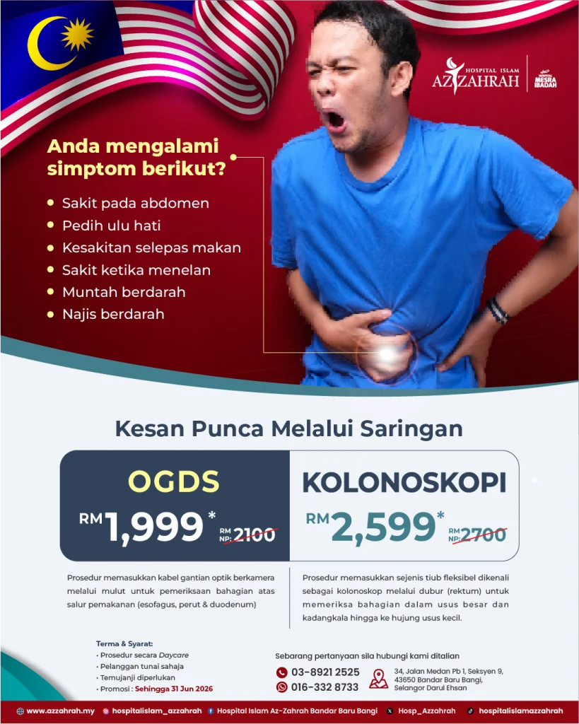 Pesakit mengalami sakit perut dan saringan OGDS kolonoskopi