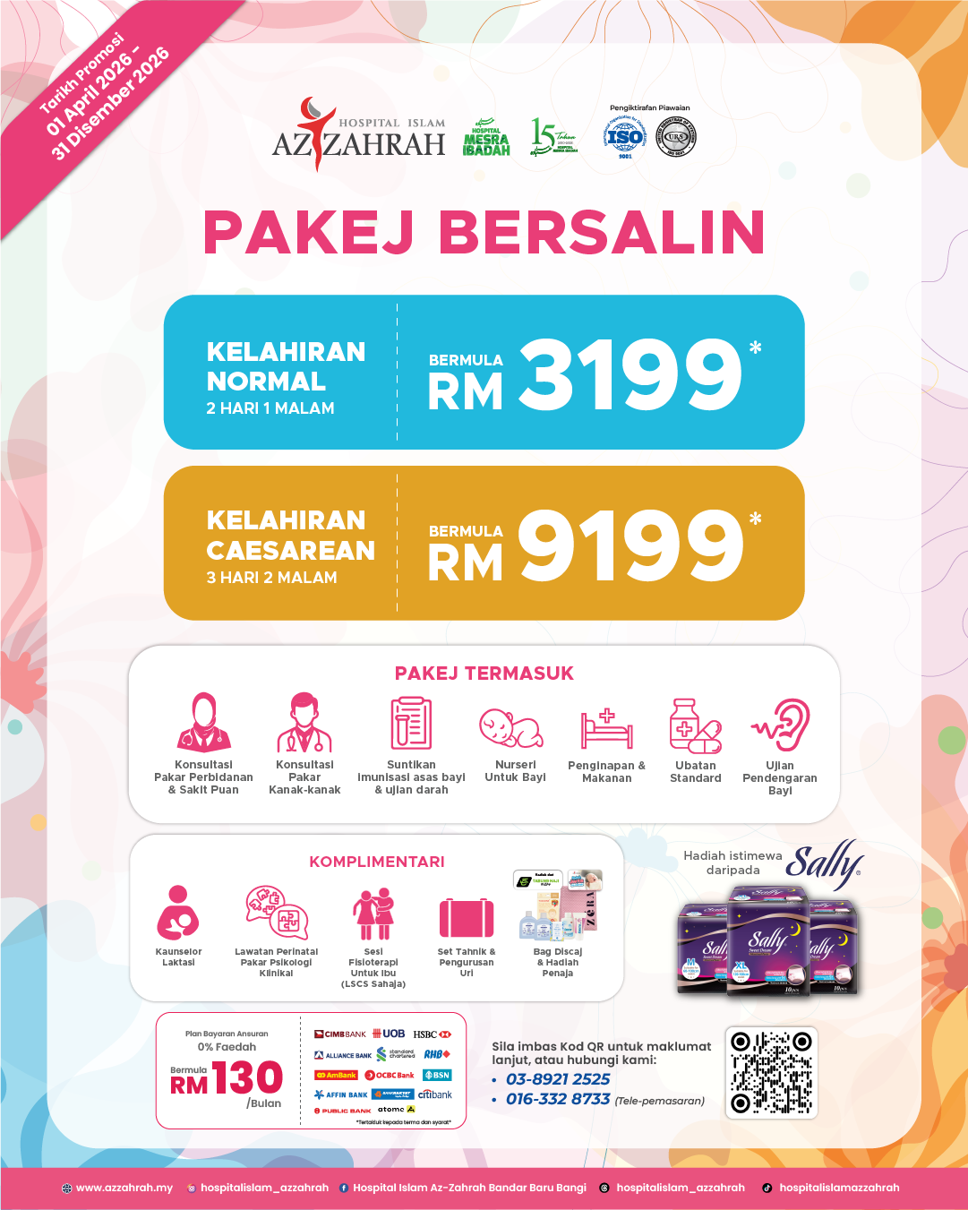 Pakej Bersalin 2026 Hospital Islam Az-Zahrah Bangi untuk kelahiran Normal dan Caesarean.