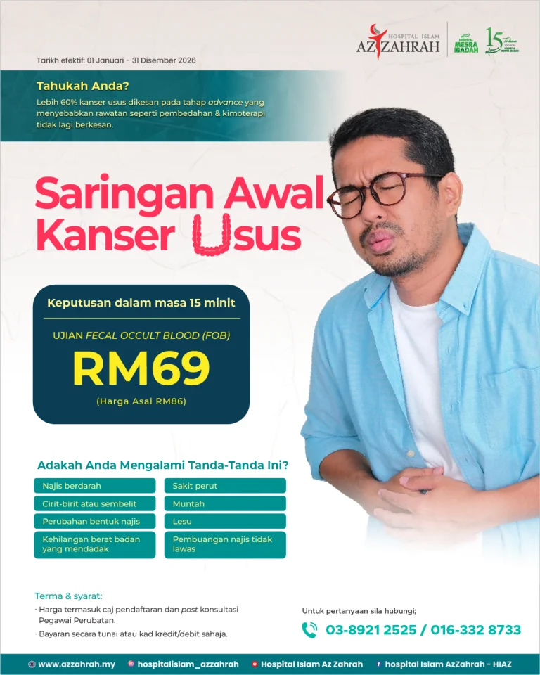Poster Promosi Saringan Awal Kanser Usus Hospital Islam Az-Zahrah