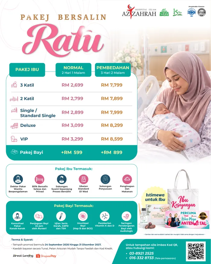 Poster Pakej Bersalin Ratu: pilihan bilik, pakej ibu dan pakej bayi