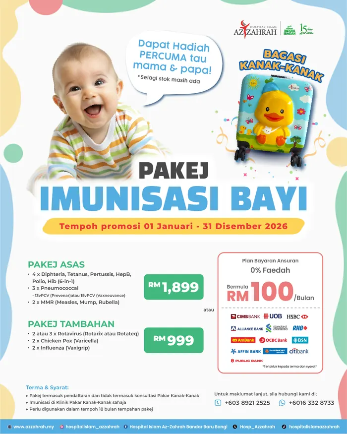 Poster promosi Pakej Imunisasi Bayi Hospital Islam Az-Zahrah